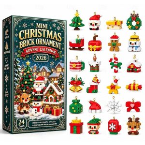 karácsonyi tégladísz adventi naptár 24 napos mini, egyedi, megépíthető ünnepi minták akasztófülekkel fákhoz, girlandokhoz &ünnepi dekoráció, barkács karácsonyi építőkockák ajándék gyerekeknek és — Multi Color