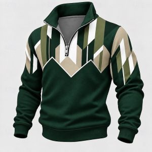 Férfi Mértani Pulóver Sportok Semleges Divat Fél cipzár Szabadtéri Munka Ajándék Medence Fekete Lóhere Cipzár Ősz Tél Tervező S M L XL XXL XXXL — Zöld / S