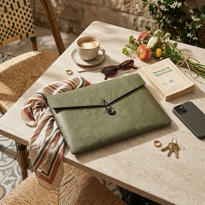 női bőr laptoptok borítéktáska filc béléssel 13-16 hüvelykes ütésálló vékony tok irodai vállalkozásoknak — Light Green / S - 2. kép