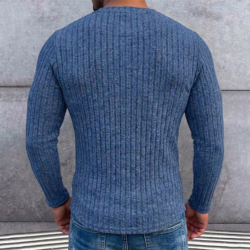 Férfi Póló Polár ing Alsó ing Bordás kötött póló Hosszú ujj V-alakú Henley Meleg Sima Ősz & tél Tavasz Ősz Tömör szín Texturált Meleg Hagyományos / Vintage Alkalmi Hétköznapi Otthon Szabadtéri — Navy Blue / S - 2. kép