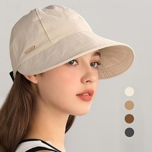 női széles karimájú napellenzős sapka UPF 50+ UV-védelemmel, állítható, csomagolható, lófarokba köthető sapka túrázáshoz, horgászathoz, golfozáshoz, strandoláshoz, kempingezéshez és utazáshoz — off white