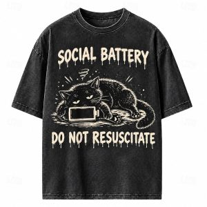 Férfi Cica Vicces szleng Nehézsúlyú póló Rövid ujjú póló DTG Terített nyak Ing Divat Napi Retró Utca Szabadság Fekete Tavaszi nyár Ruházat S M L XL XXL — Fekete / S