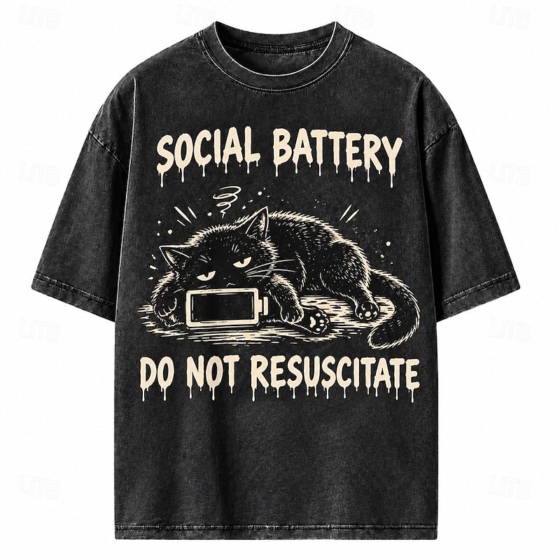 Men's Cat Funny Slang Heavyweight T-shirt Short Sleeve T shirt DTG Crew Neck Shirt Fashion Daily Retro Vintage Street Holiday Black Spring & Summer Clothing Apparel S M L XL XXL — Black / S