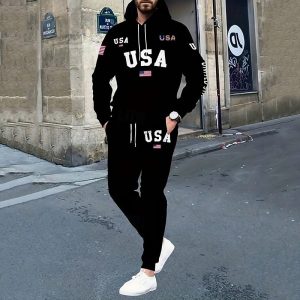 Függetlenség napja Amerikai függetlenség napja Férfi Futóruha Polár melegítő szettek Zsinór Szöveg Ruházat Ősz & tél Fekete Fekete / Fehér Edzés Utazás Sportok Meleg Hosszú ujj Sport Sportruházat — Black / S