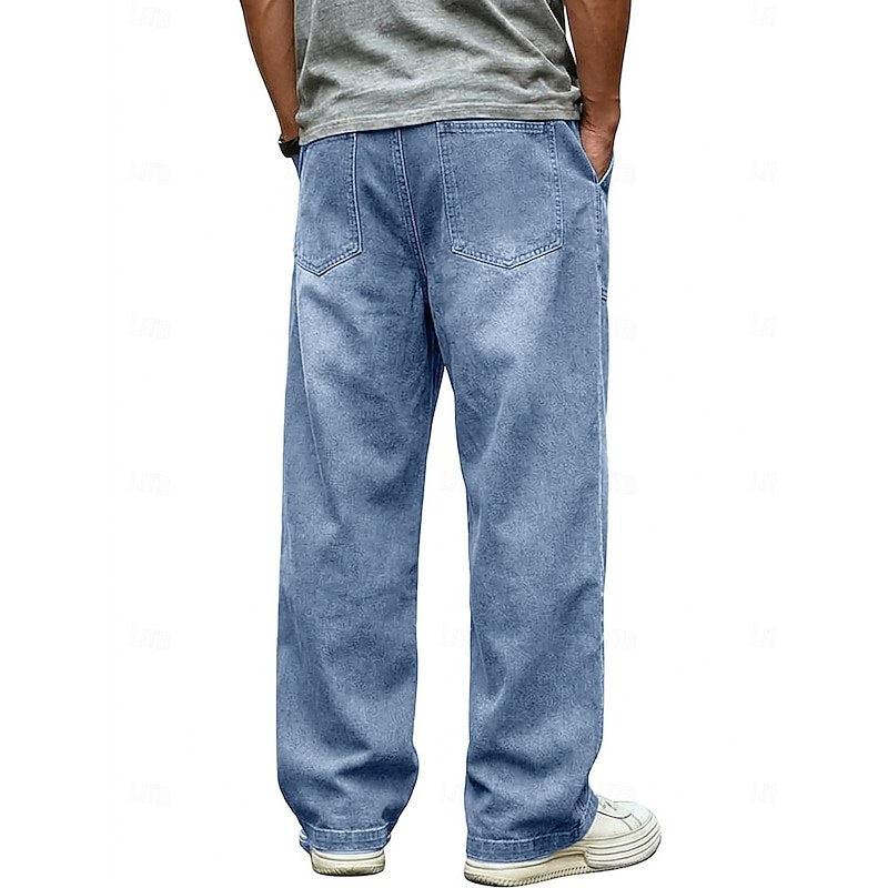DenimTone™ Férfi Nadrág Kényelmes Nadrág 100% Pamut Kényelmes Nadrág Baggy Nadrág Zsinóros Rugalmas Derék Egyenes Szár Simább Kényelmes Lélegző Teljes Hosszú Kényelmes Napi Kültéri Vakációs Divat Kék — Kék / S - 2. kép