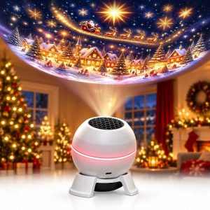 Christmas Projector Night Light, Magical Holiday Projector with 360° Adjustable Angle, USB Powered Winter Wonderland Projection Lamp for Indoor Christmas Decorations, Ceiling and Wall Decor