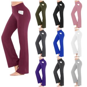 Női Jóga nadrág Oldalzsebek Trapéz Bootcut Hasformáló 4 utas nyújtás Légáteresztő Magas derék Jóga Fitnesz Edzőterem edzés Nadrágok Leggingek Alsók Stétszürke Haditengerészet Bor Tél Extra méret Sport — Fekete / S