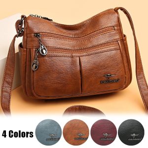 női műbőr crossbody táska - több zsebes vállas kézitáska cipzárral a mindennapi alkalmi használatra — 2015 brown